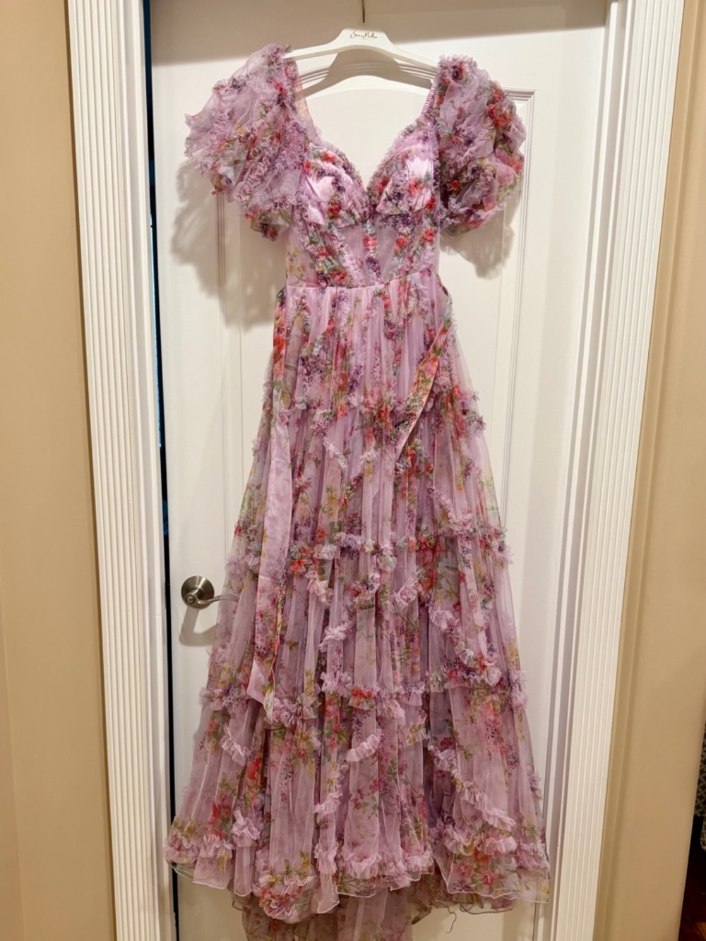 Floral Lilac Maxi Dress with Ruffled Sleeves